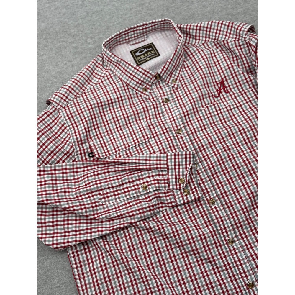Drake Alabama Crimson Tide Gingham Fishing Shirt Mens XL Red Vented Long Sleeve